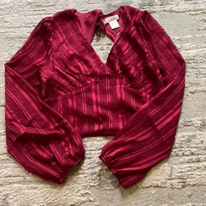 Burgundy Long sleeve, Cropped shirt.